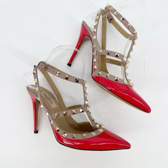 Valentino Garavani Coral Patent Leather Pointed Toe Rockstud Caged Heel EU 37.5 - Picture 4 of 16